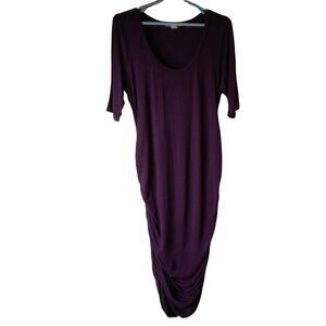 Maternity Motherhood Sz L Purple knit Dress Ruched sides short sleeve